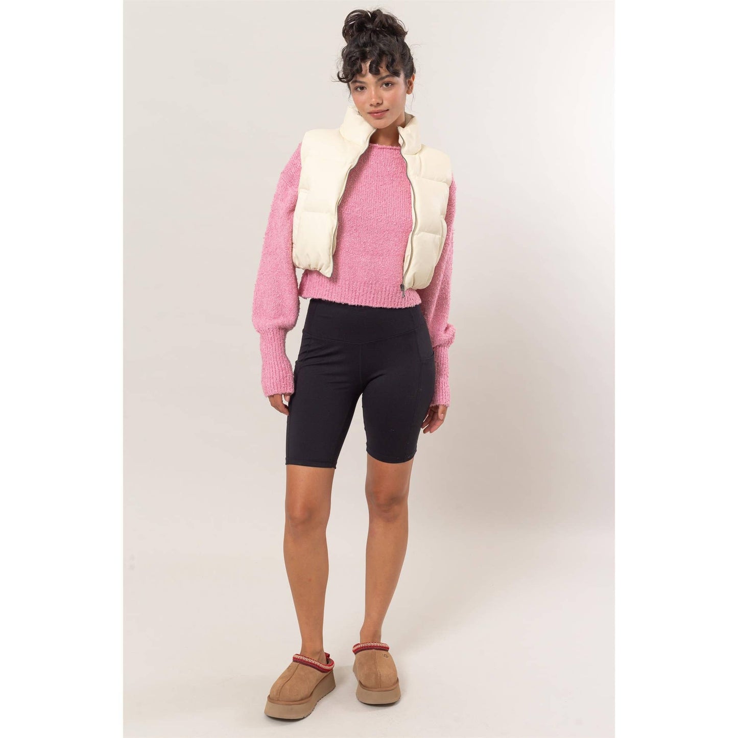 Leather Cropped Puffer Vest