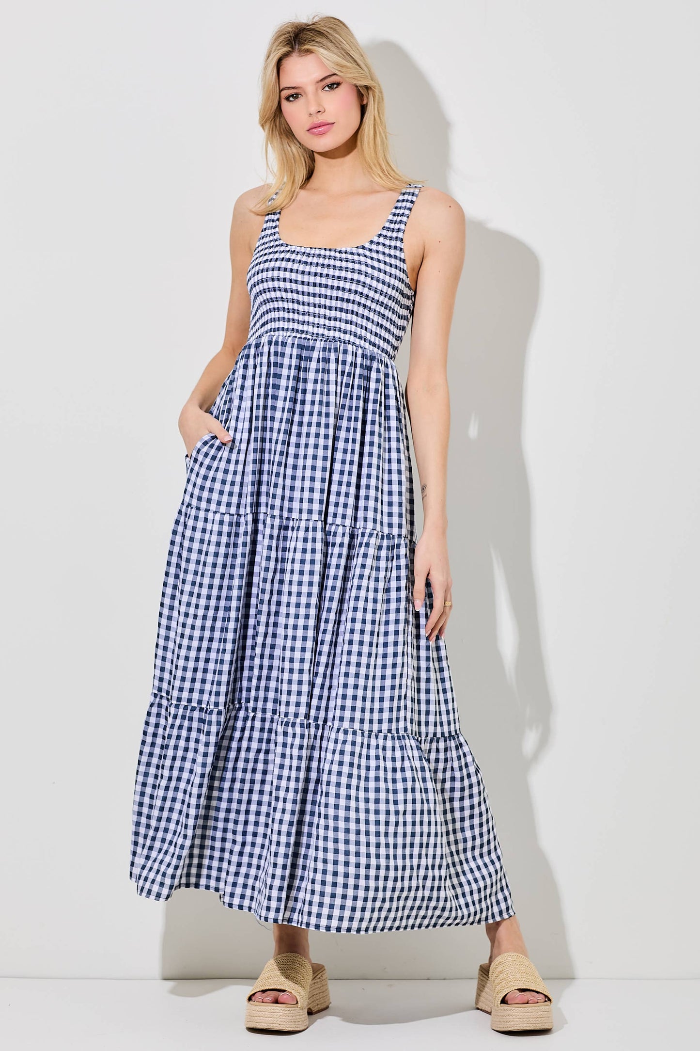 Navy Gingham Maxi Dress