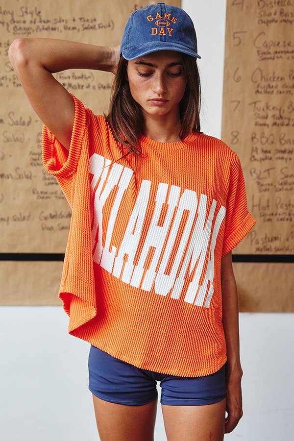 Orange Oklahoma Graphic Top