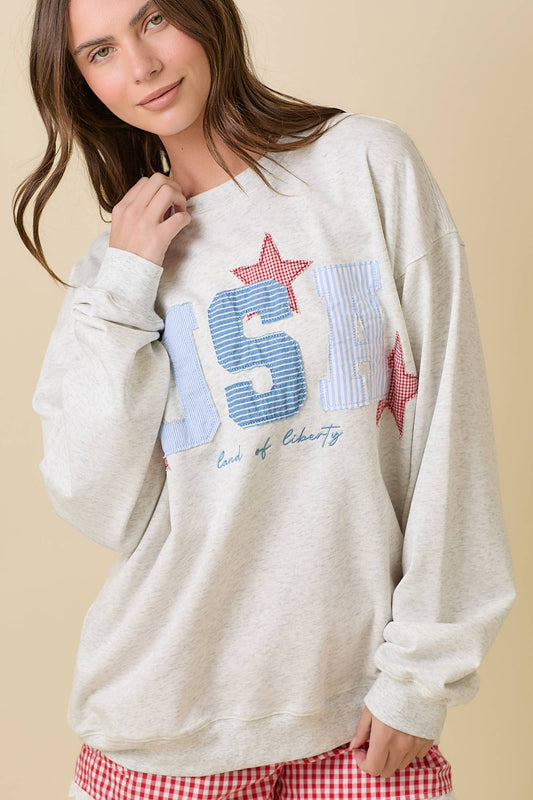 White USA Patchwork Sweatshirt