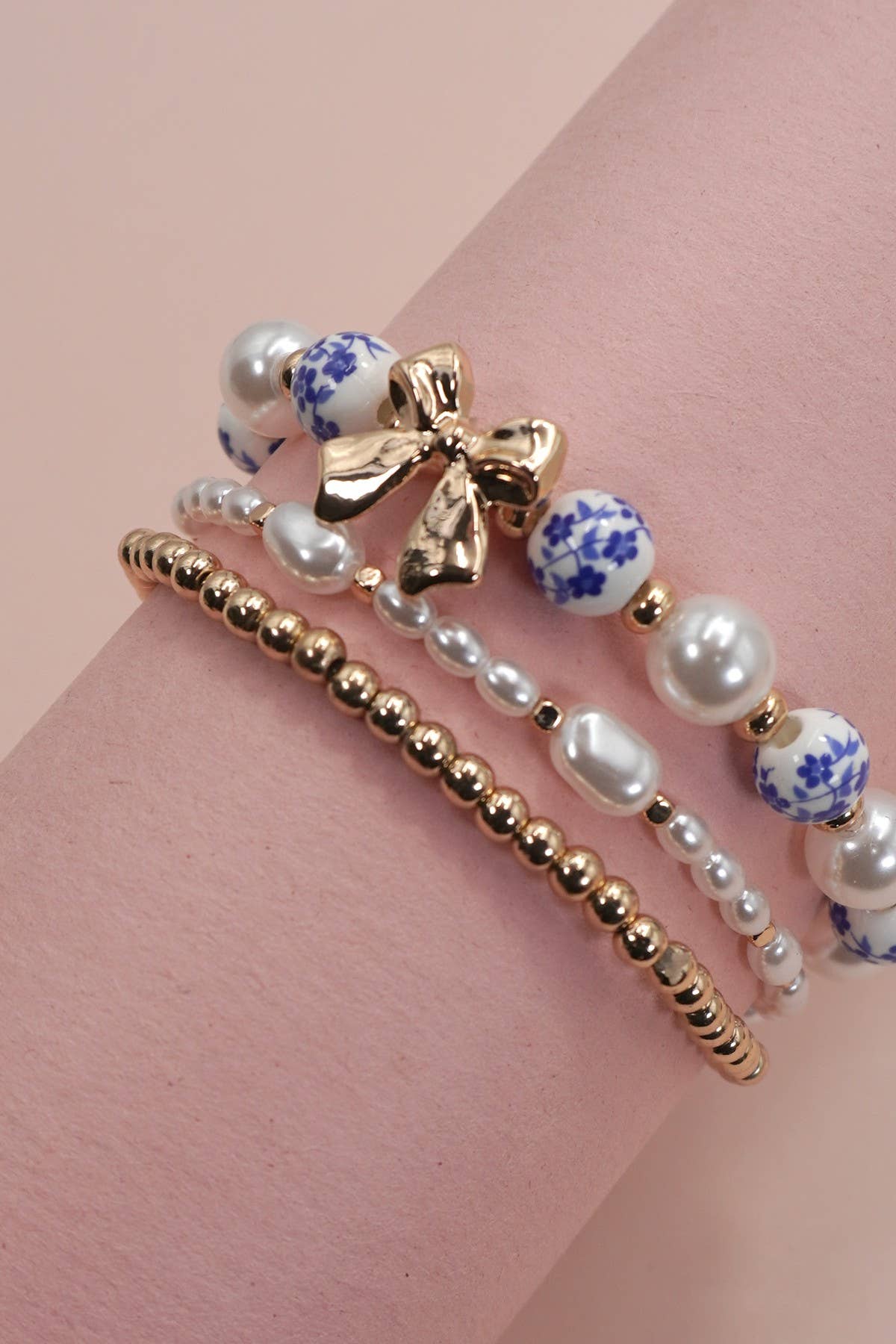 Blue Ceramic Pearl Bracelet Set