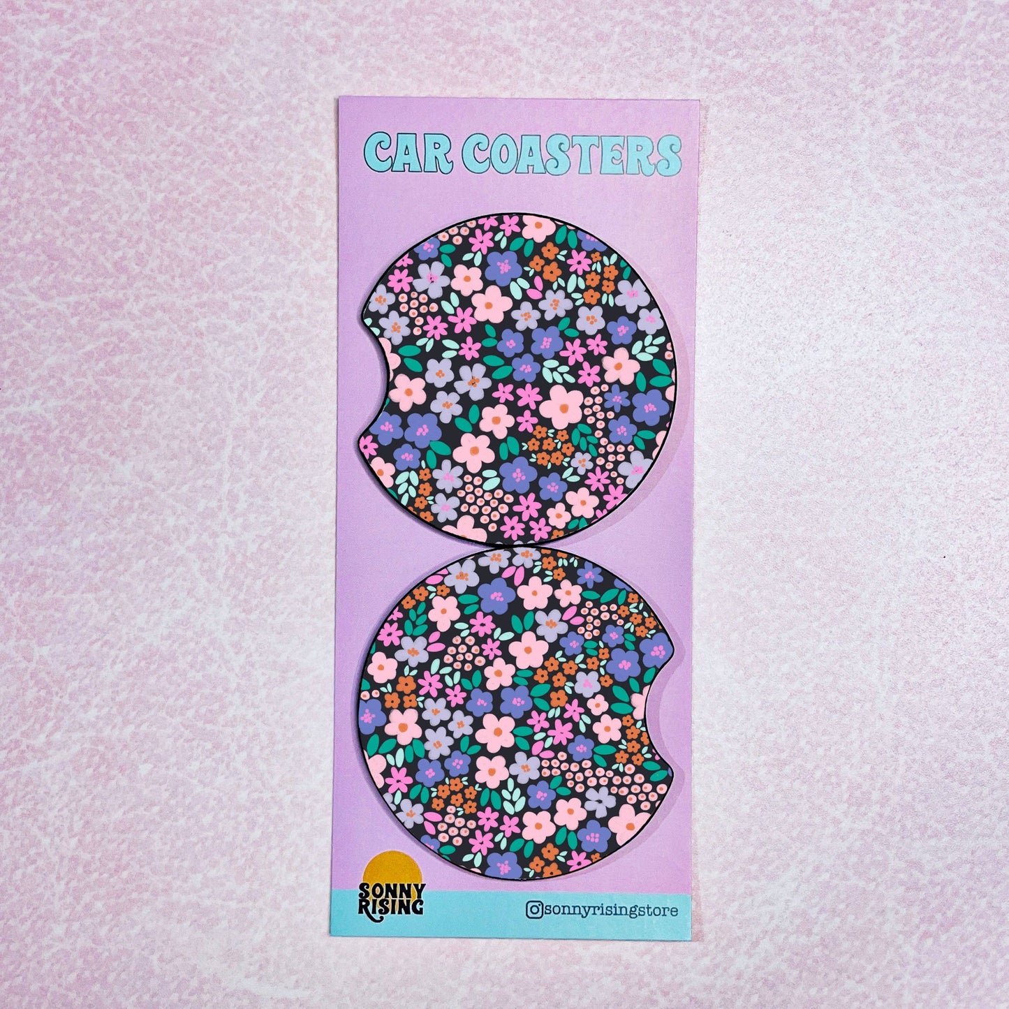 Car Coasters - Dark Ditsy Floral