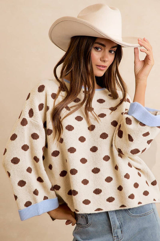 Cream Polka Dot Rolled Sweater