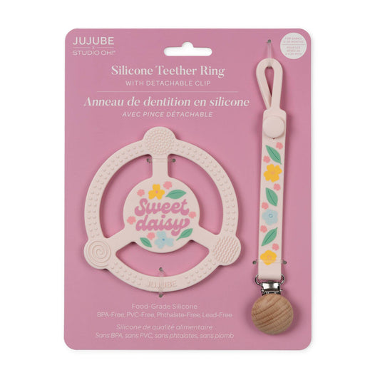 Silicone Teether Ring with Clip - Daisy