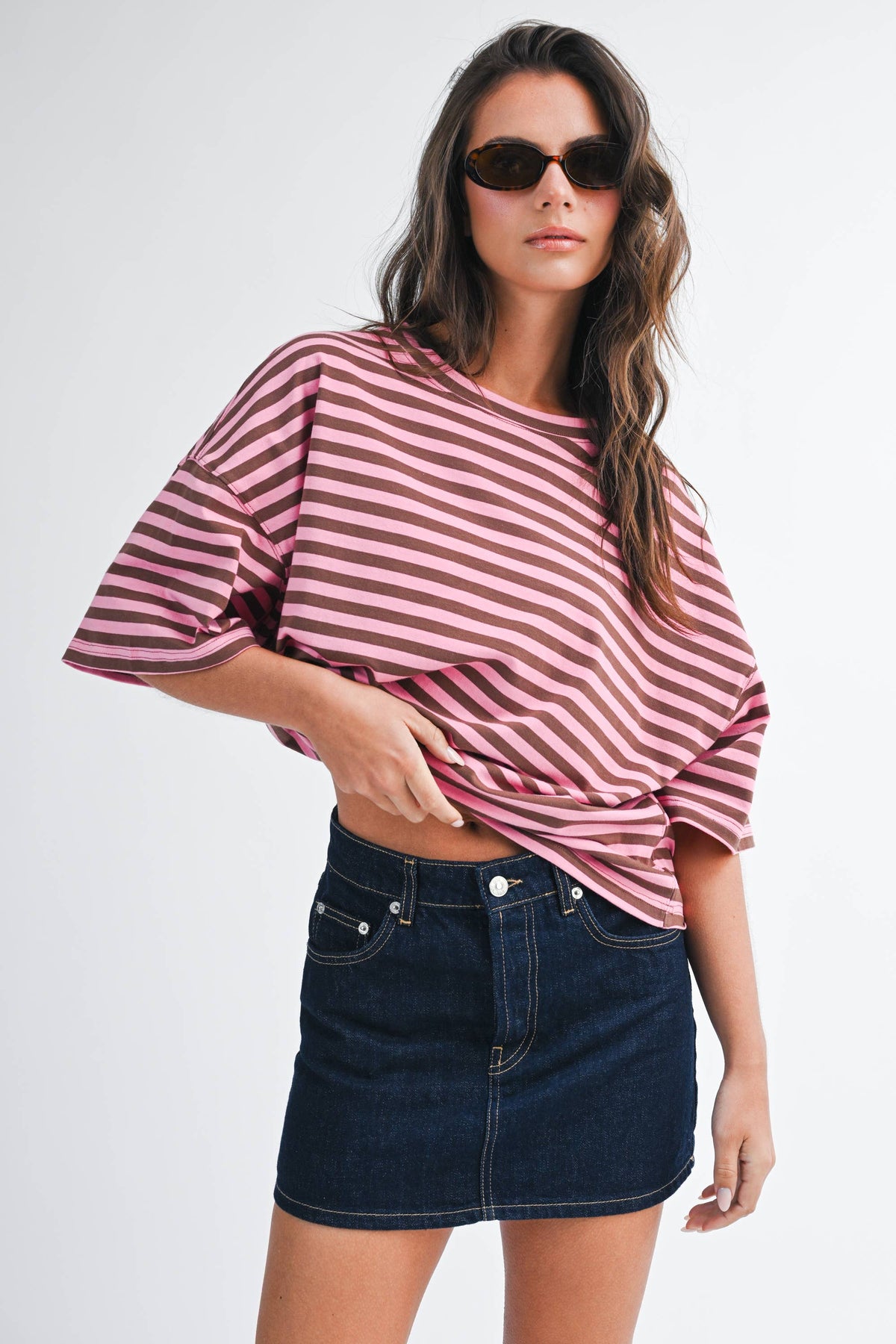 Pink Chocolate Oversized Stripe Tee