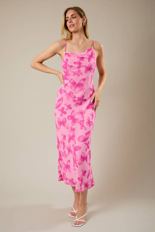 Pink Butterfly Midi Dress