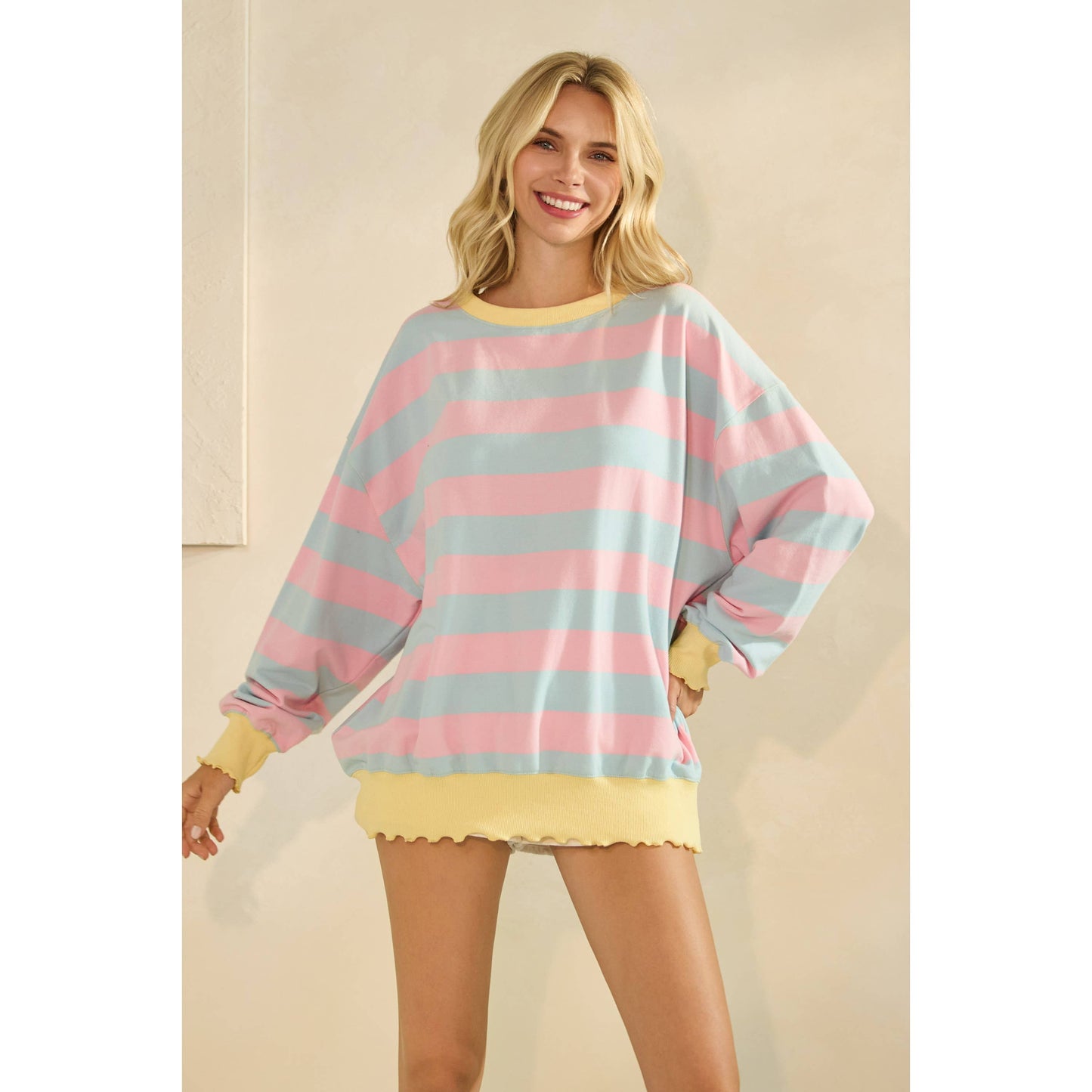 Pink & Blue Striped Knit Top