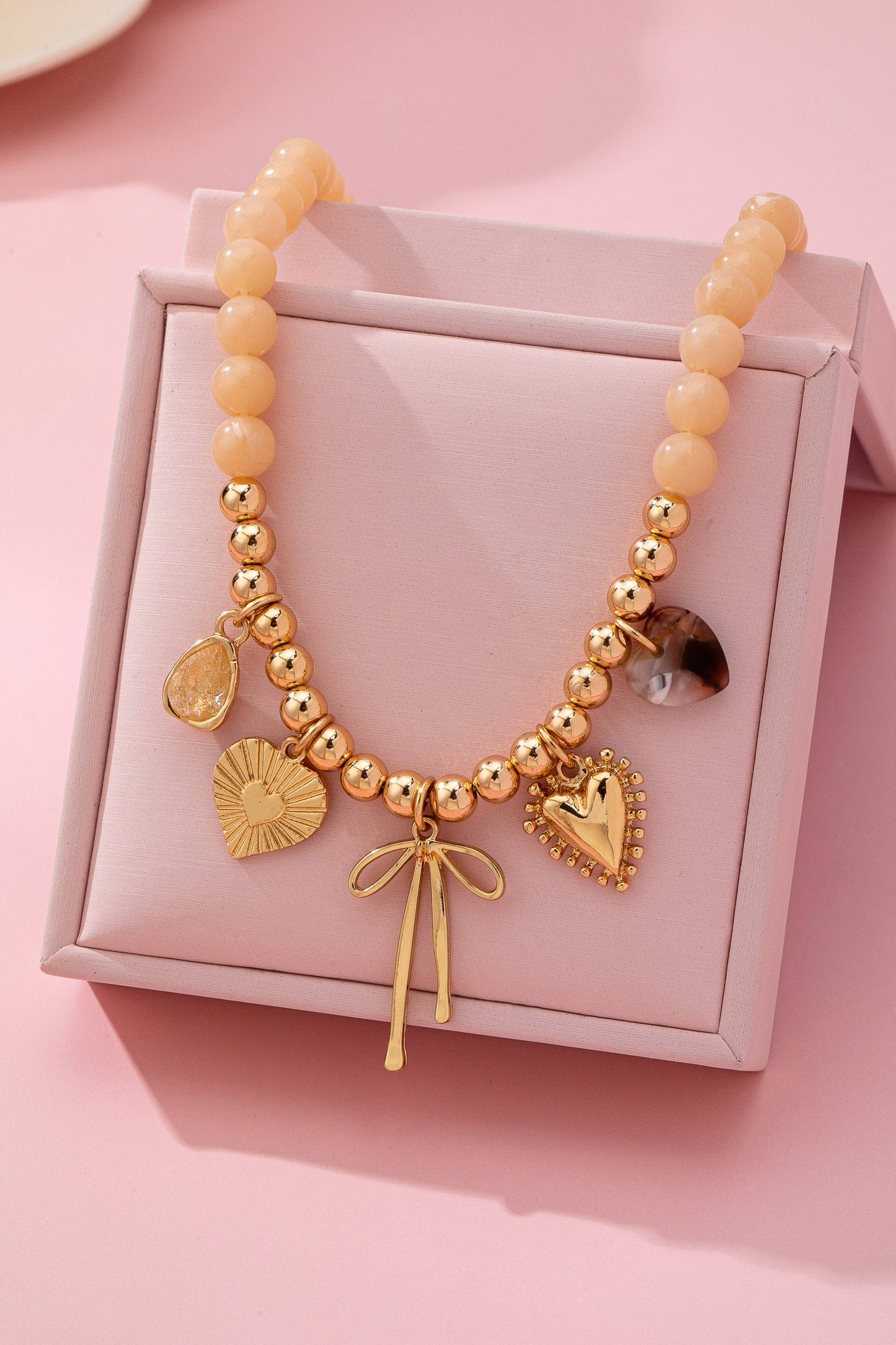 Beige Beaded Charm Necklace