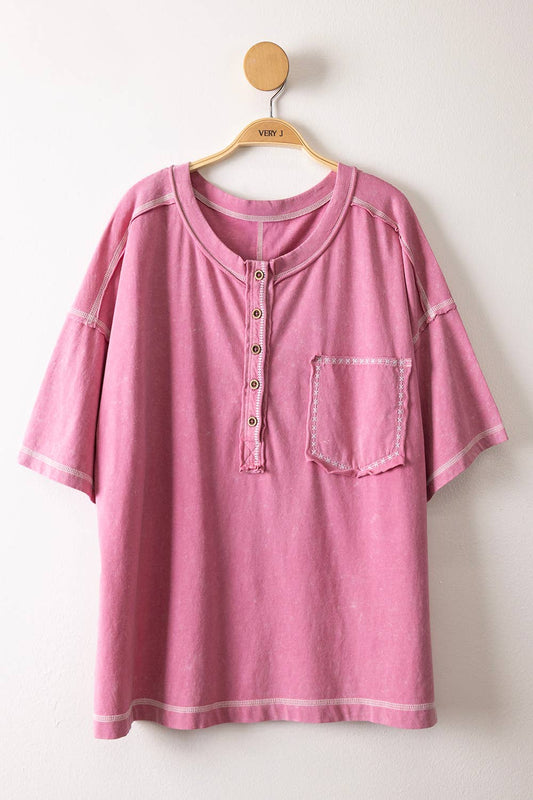 Mineral Washed Boyfriend Top - MAUVE