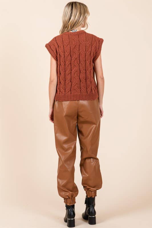 Brown Cable Knit Sweater Vest