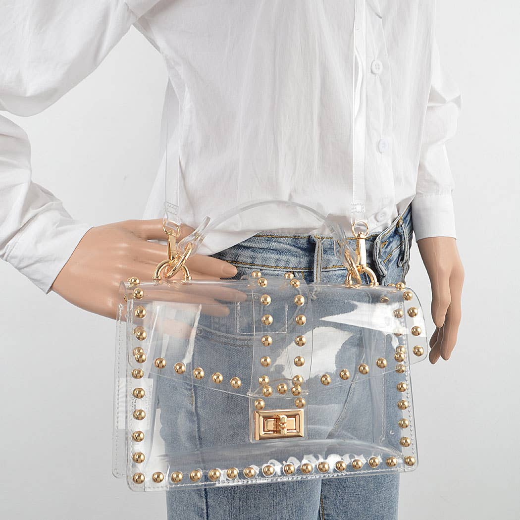 Metal Studded Clear Crossbody Bag