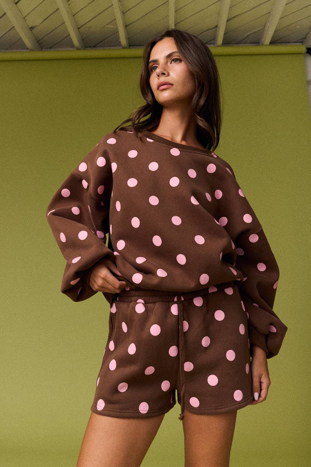 Polka Dot Fleece Set - BROWN