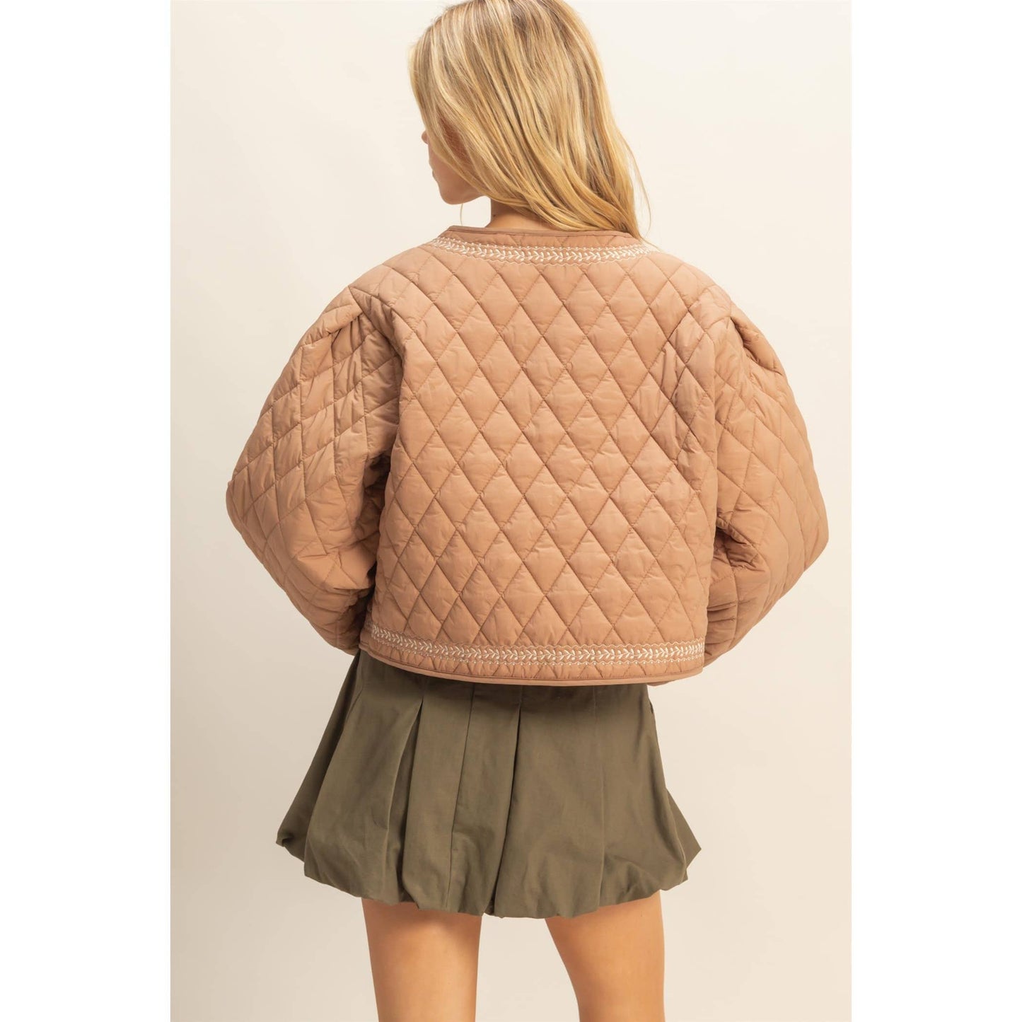 Latte Quilted Embroidered Jacket