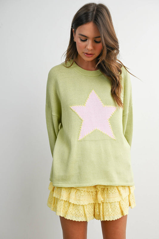 Bold Star Sweater - GREEN