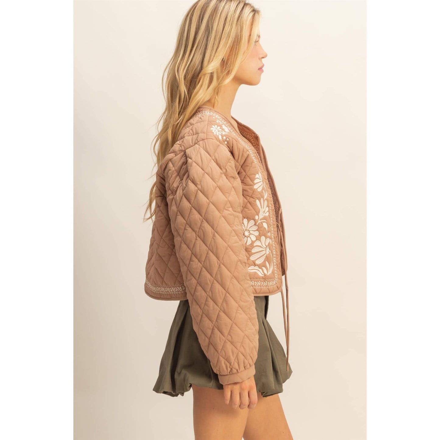 Latte Quilted Embroidered Jacket