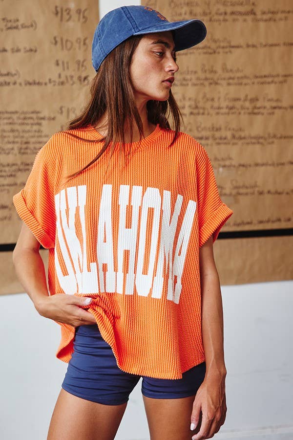 Orange Oklahoma Graphic Top