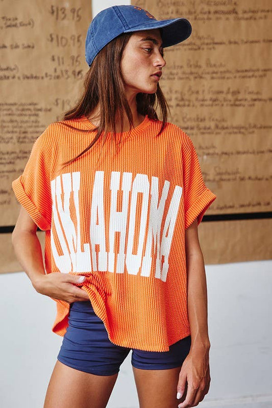 Orange Oklahoma Graphic Top