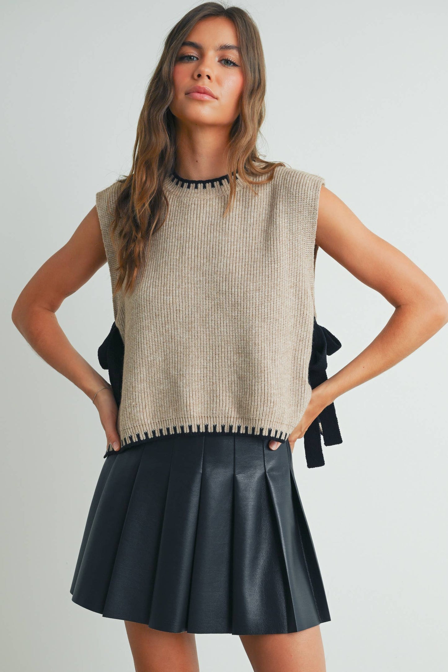 Side-Tie Mock Neck Sweater