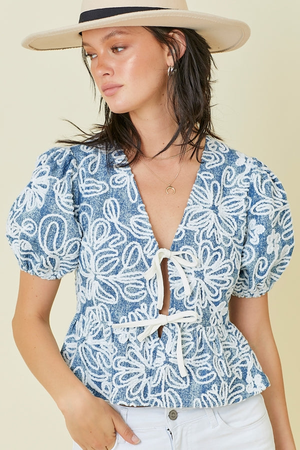 Tropical Ties Denim Blouse