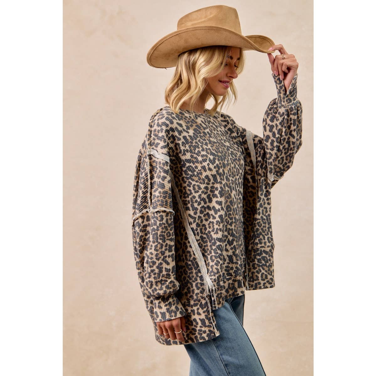 Leopard Waffle Knit Sweatshirt
