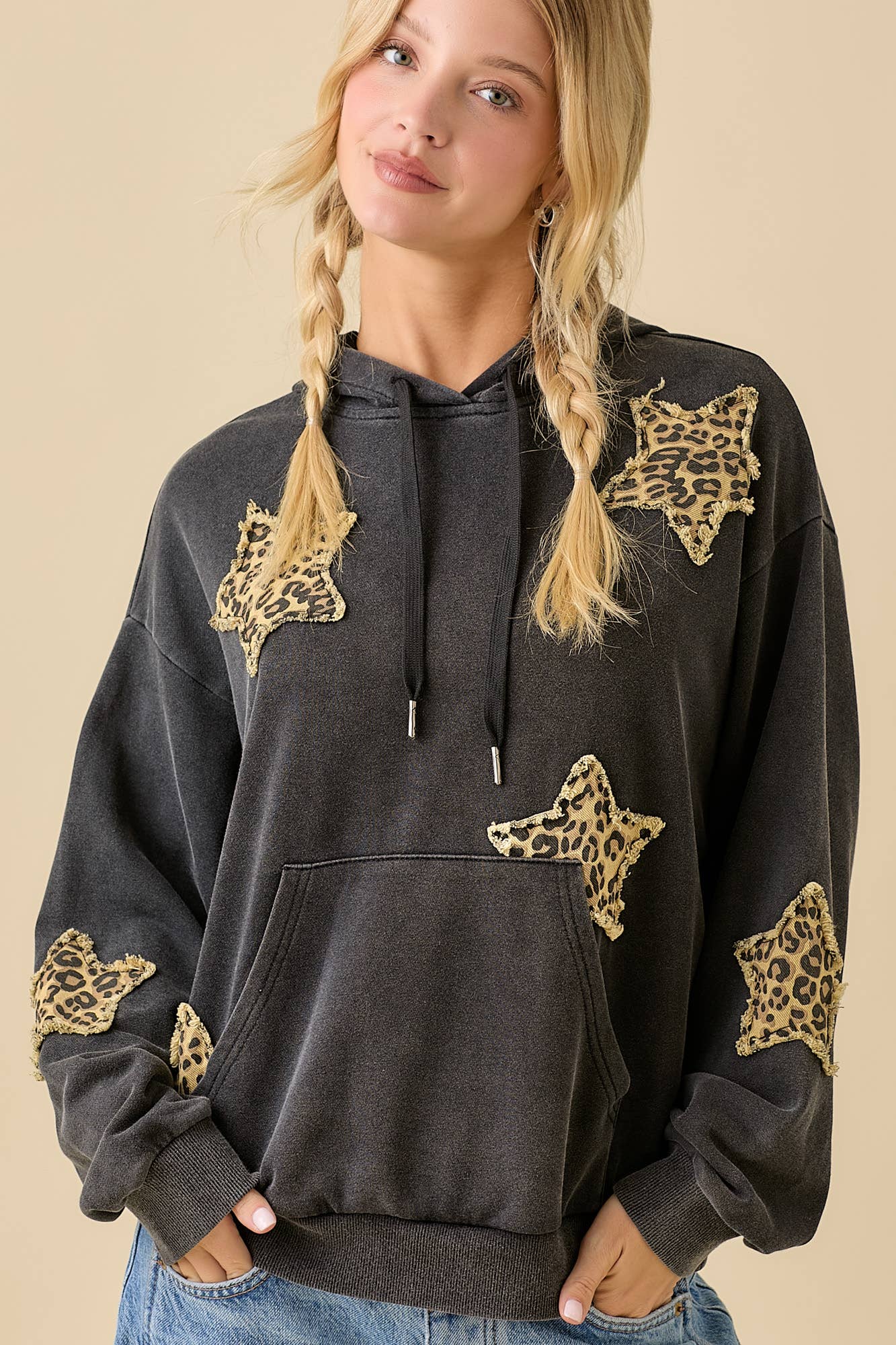 Leopard Star Patch Hoodie