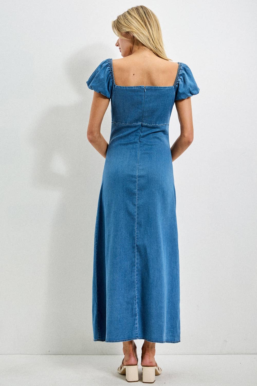 Denim Puff Sleeve Midi Dress