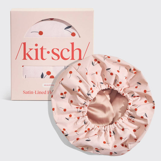 Cherry Satin-Lined Shower Cap
