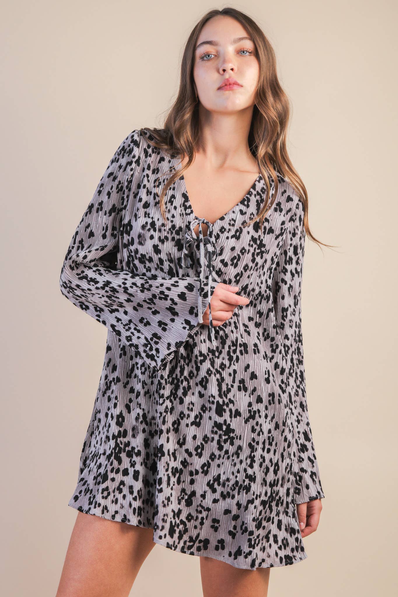 Grey Leopard Printed Mini Dress