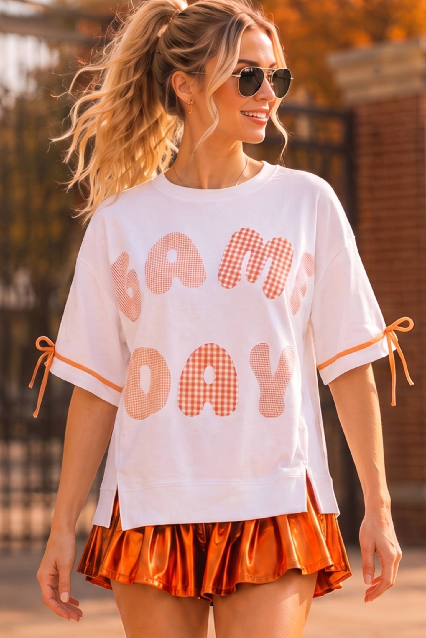 Orange Game Day Patchwork Top