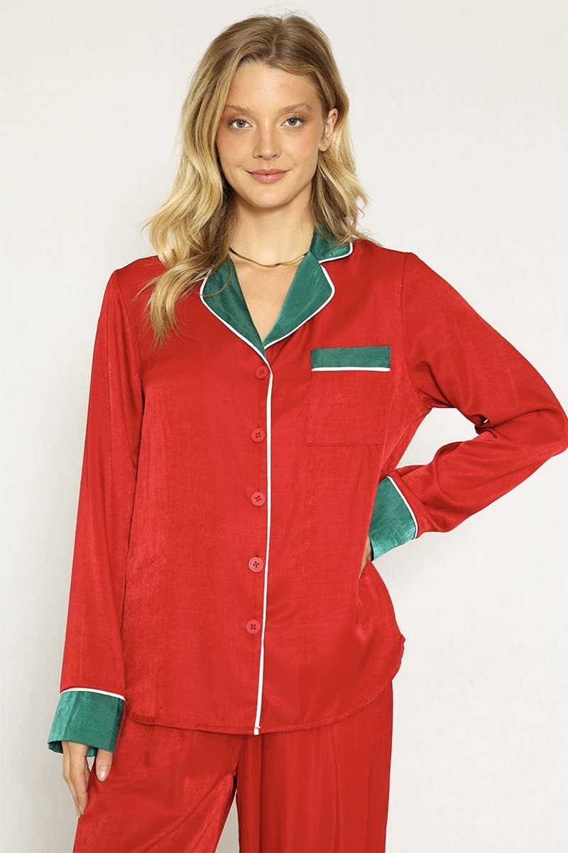 Red Satin Holiday Pajama Set