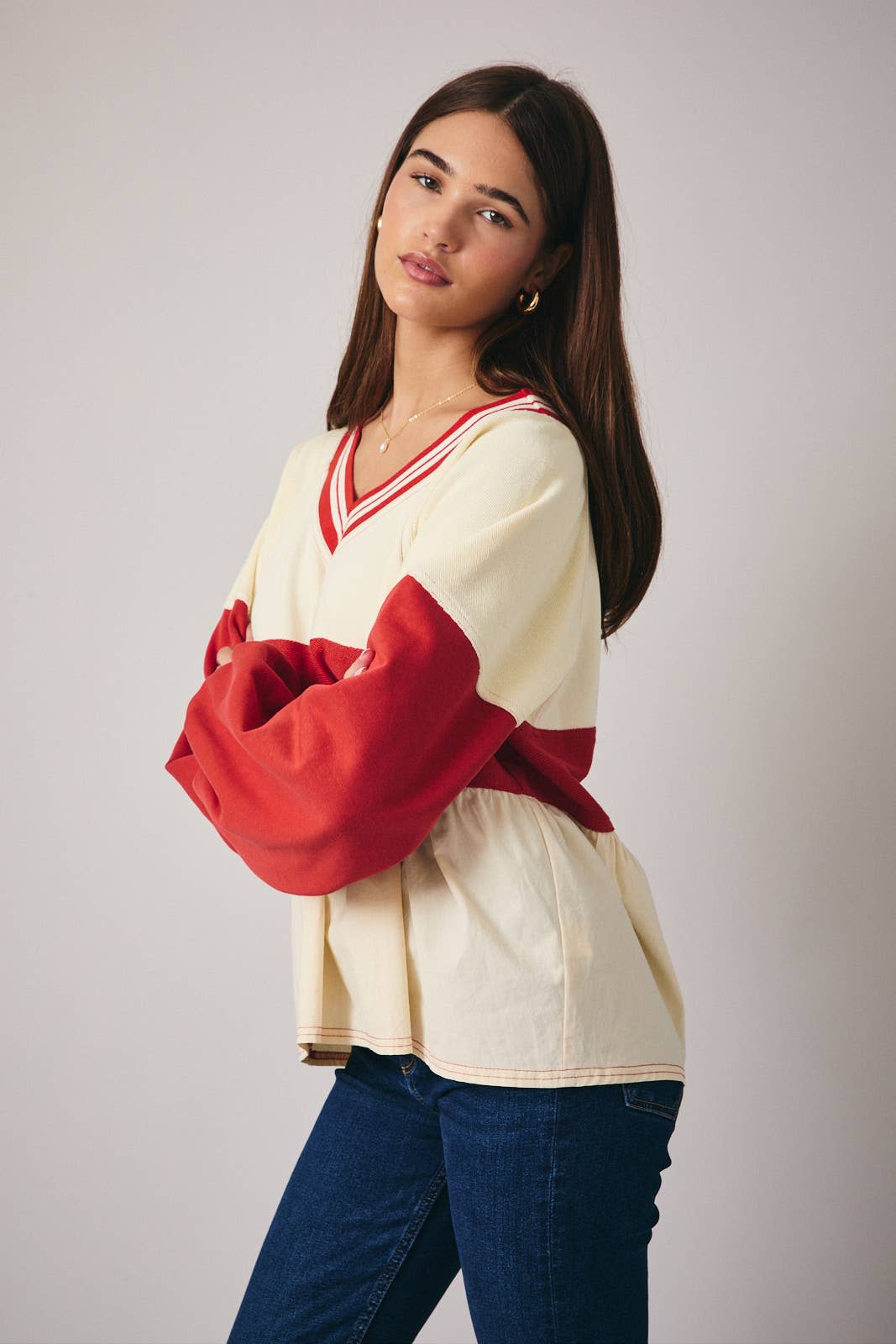 Crimson & Cream Babydoll Top