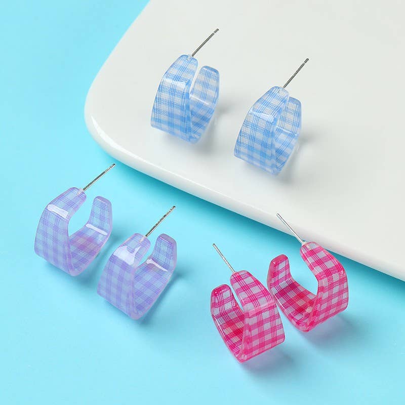 Acrylics Checker Hoop Earrings