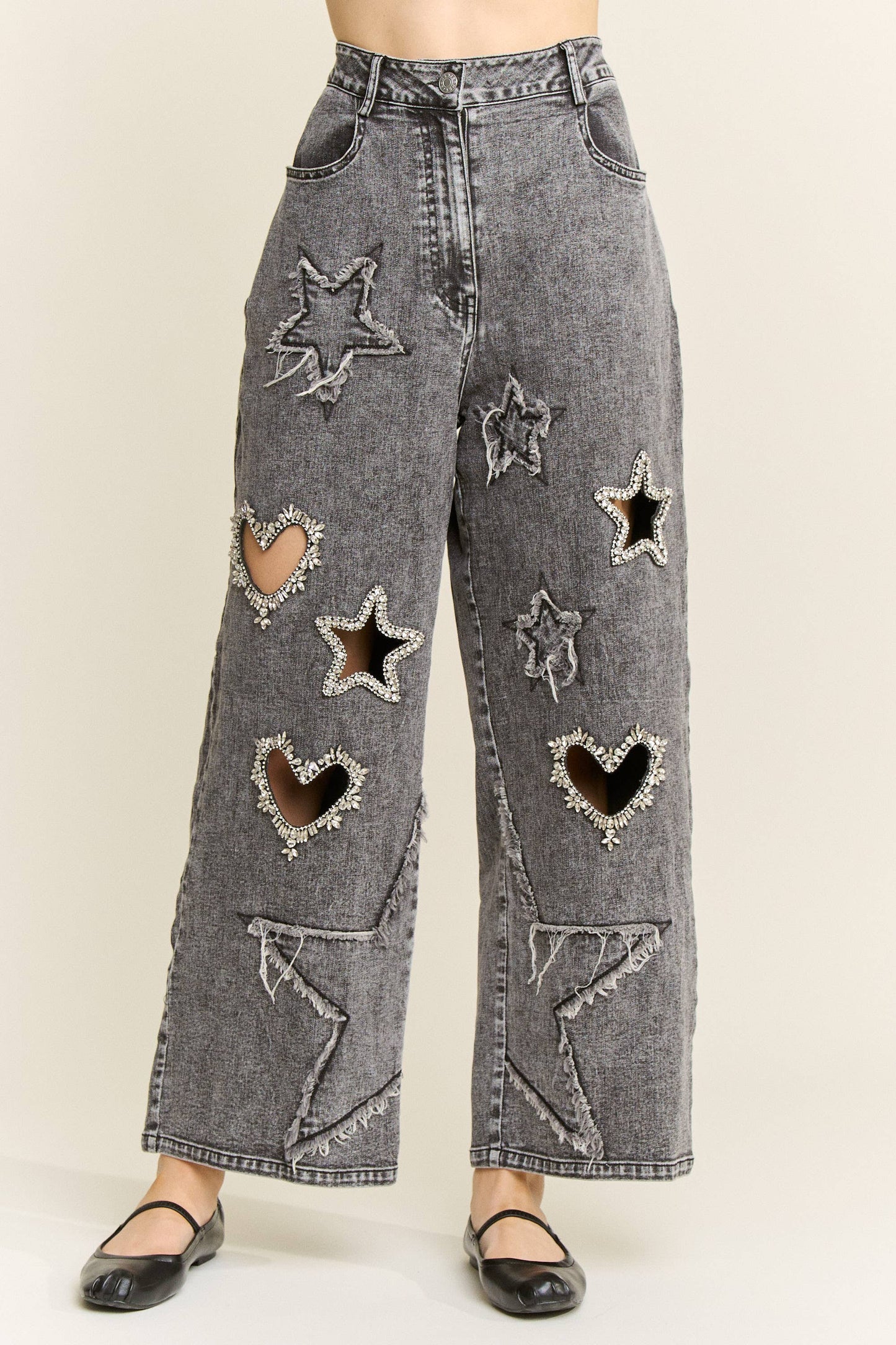 Bling Rhinestone Cut-Out Jeans