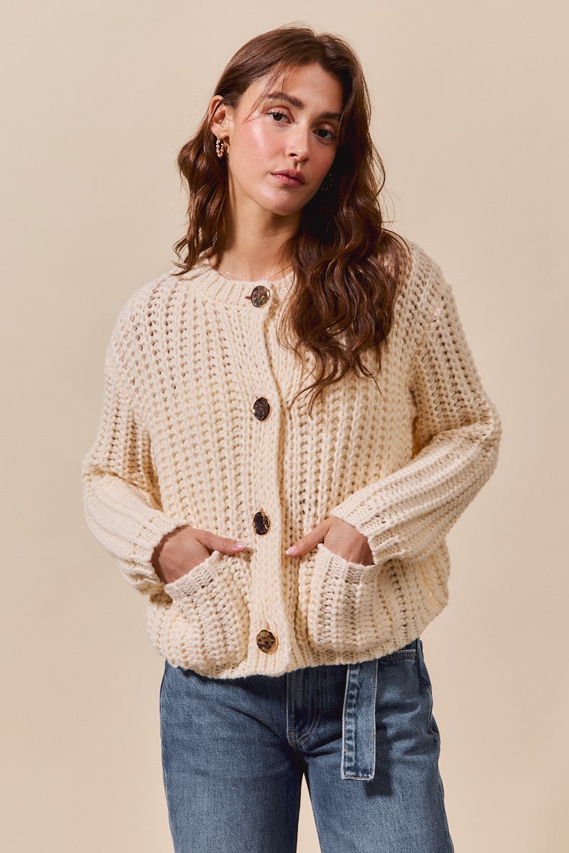 Cream Chunky Sweater Cardigan