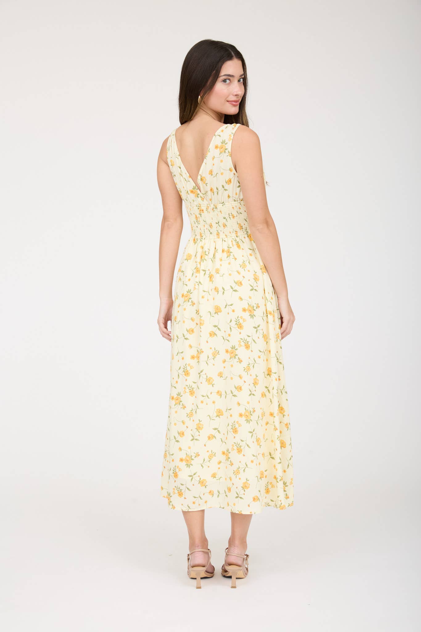 Floral Corset Midi Dress - YELLOW
