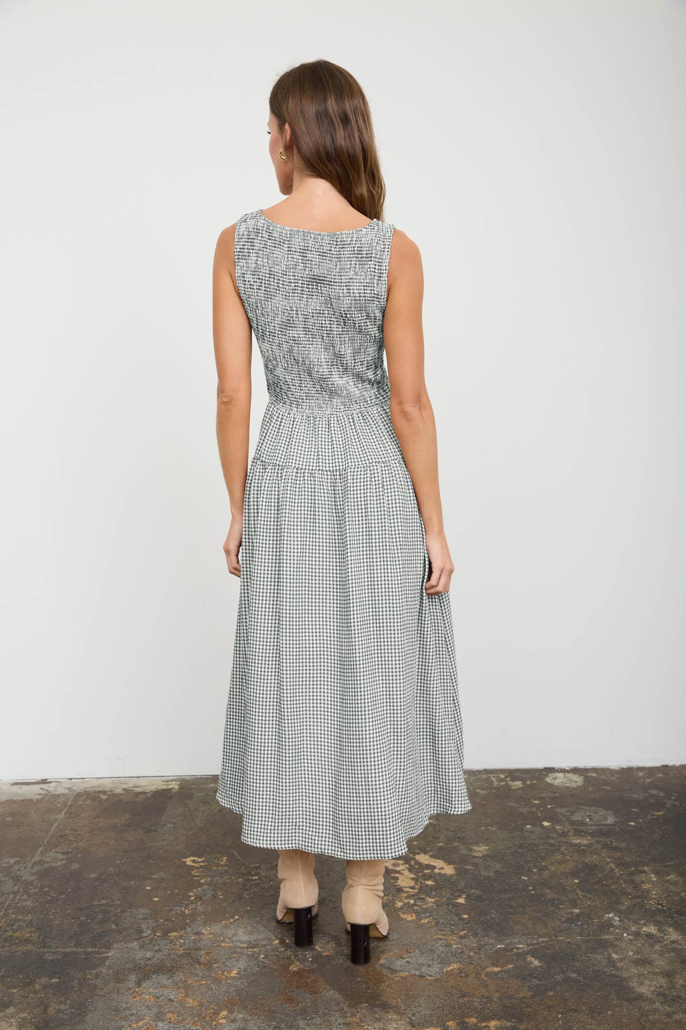 Hunter Green Gingham Midi Dress