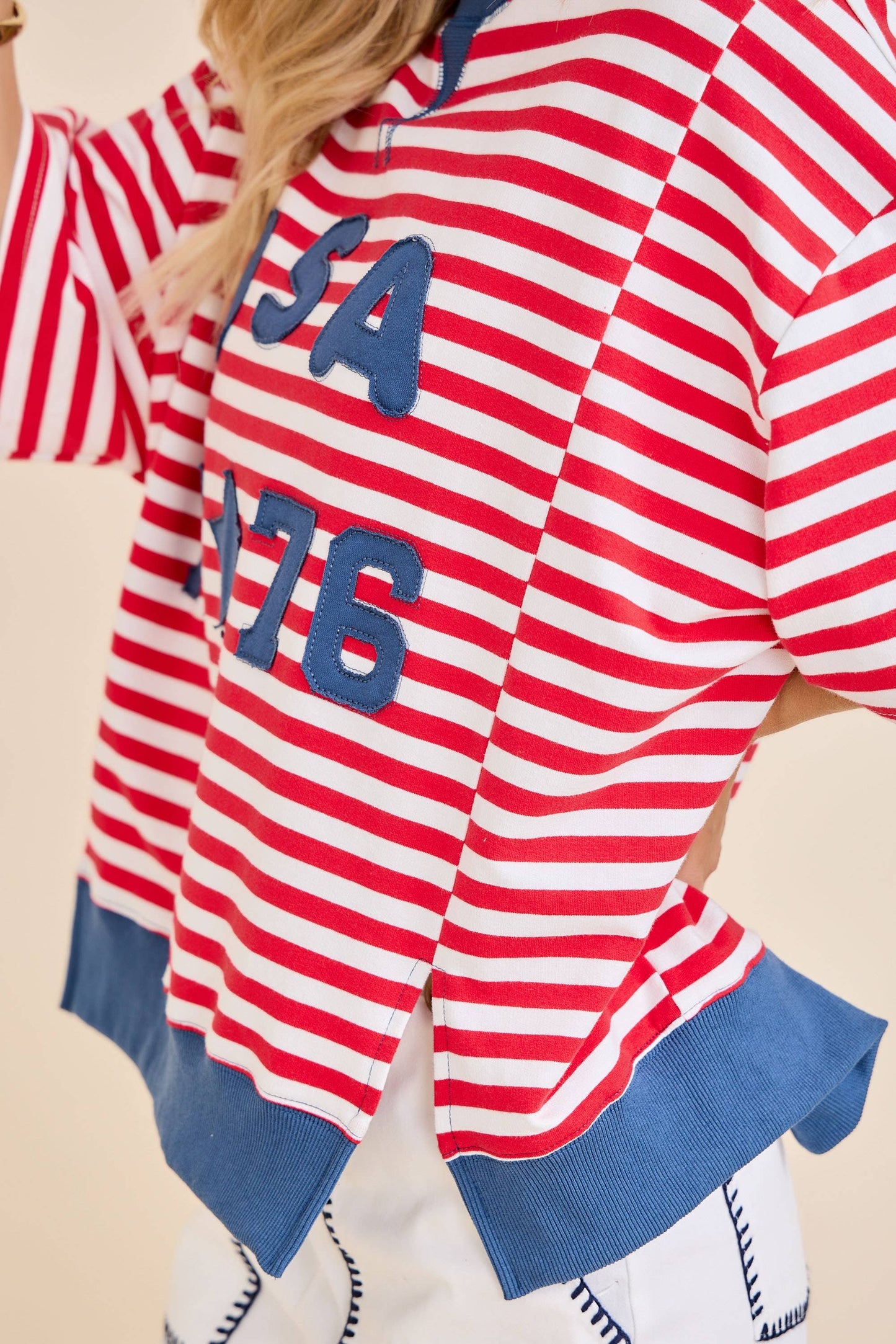 USA Embroidery Striped Top