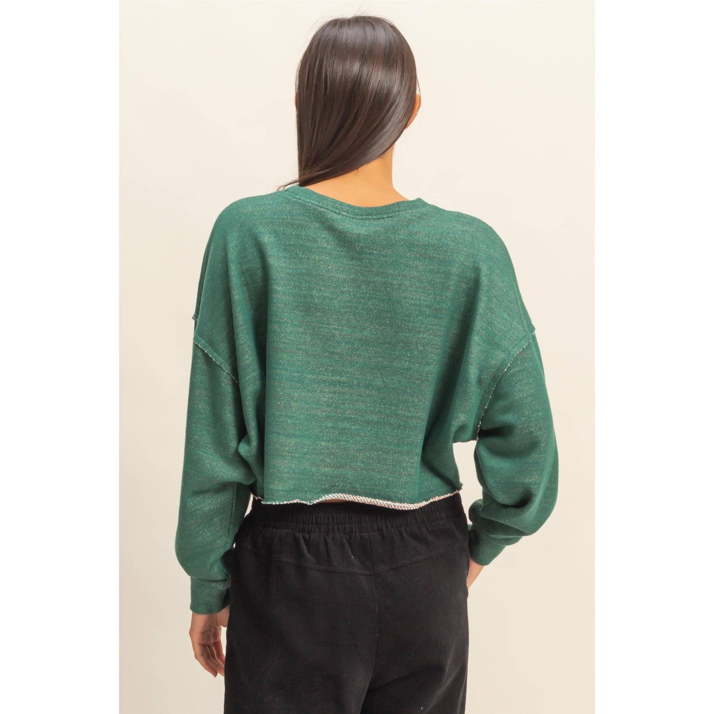 Green Raw Hem Cropped Top