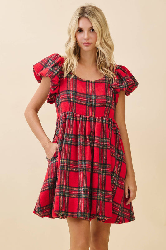 Red Plaid Bubble Dress