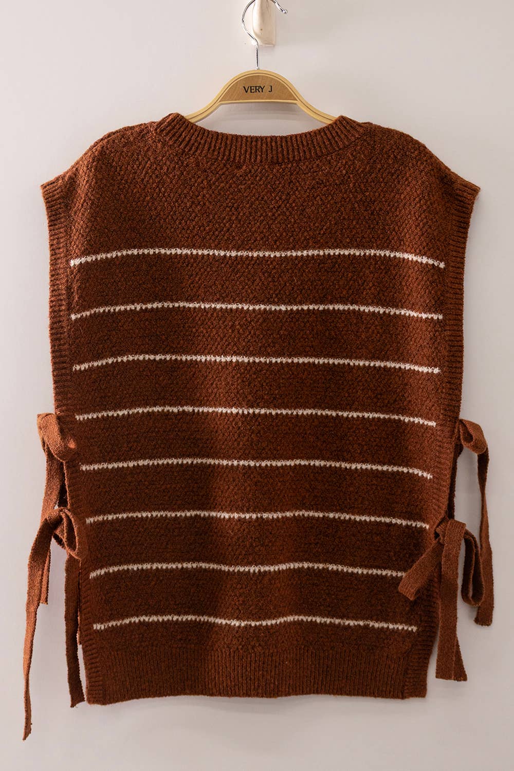 Mocha Striped Side Tie Knit Vest