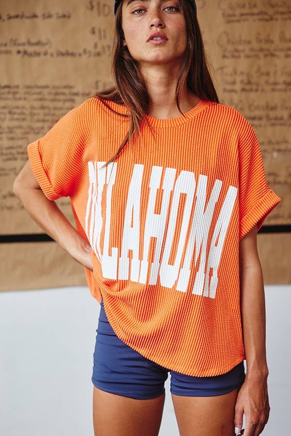 Orange Oklahoma Graphic Top