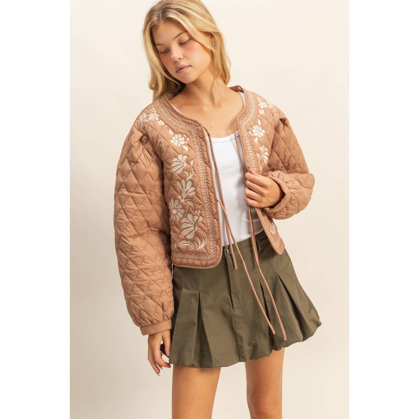 Latte Quilted Embroidered Jacket