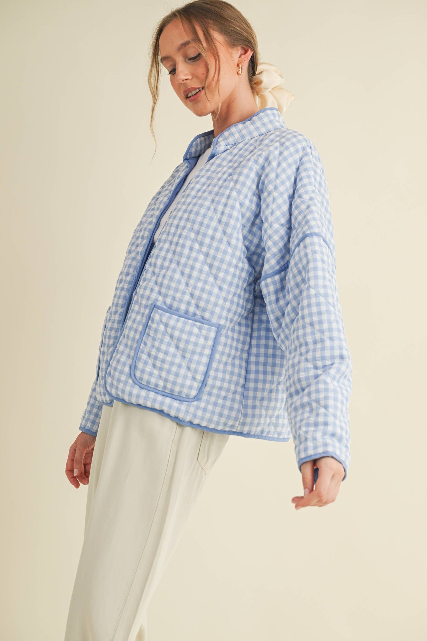 Quilted Plaid Puff Jacket - Blue