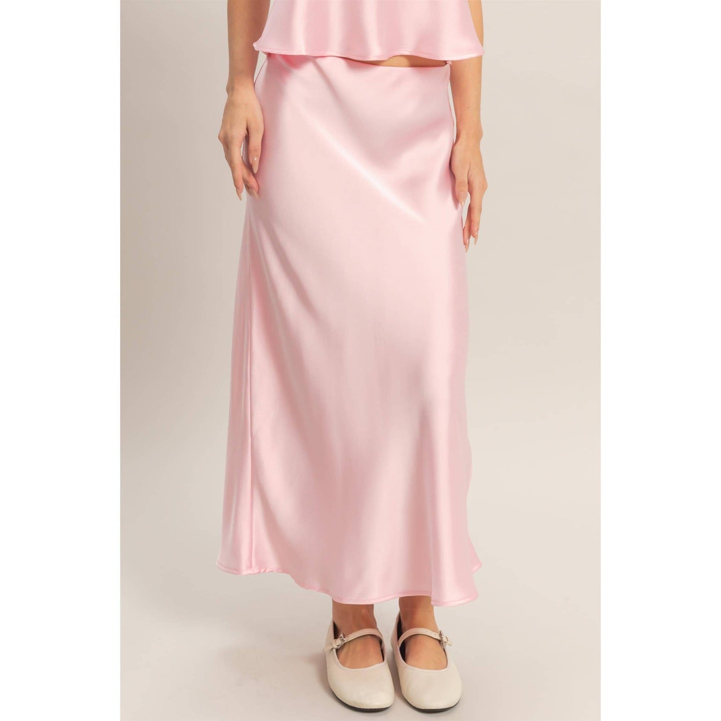 Satin Midi Skirt - PINK