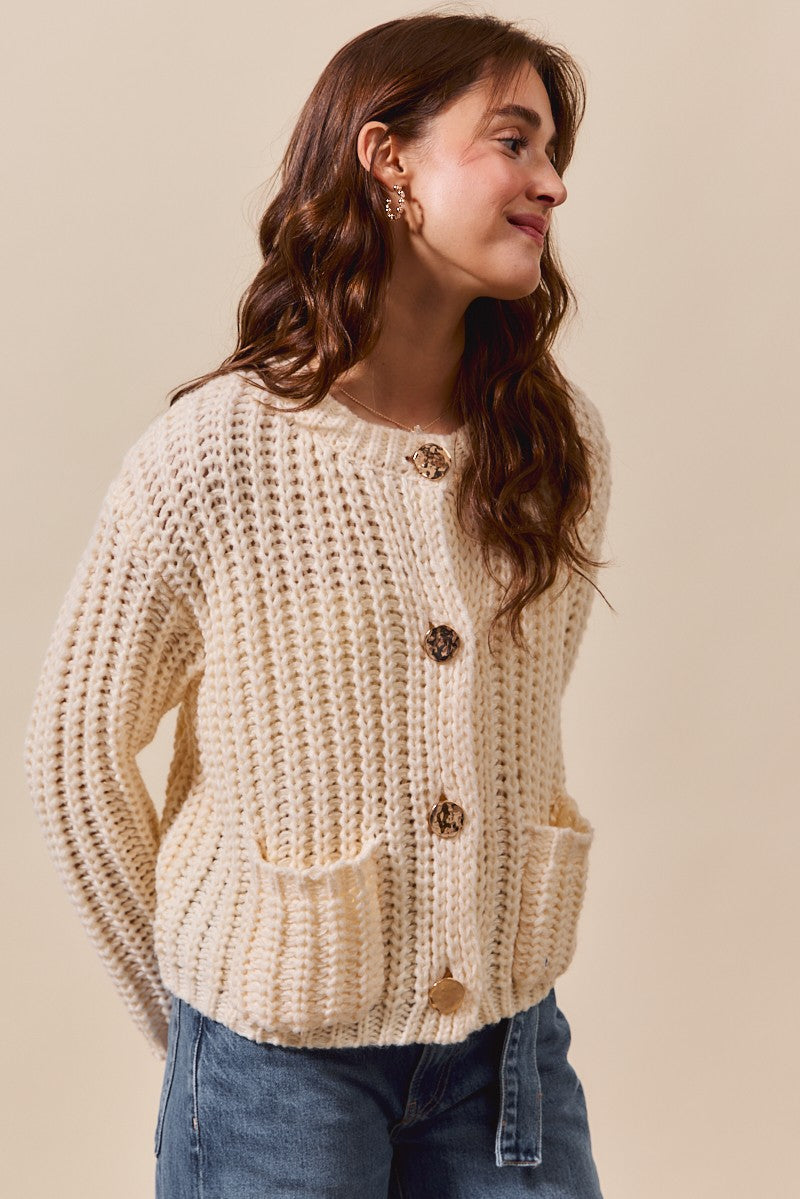 Cream Chunky Sweater Cardigan
