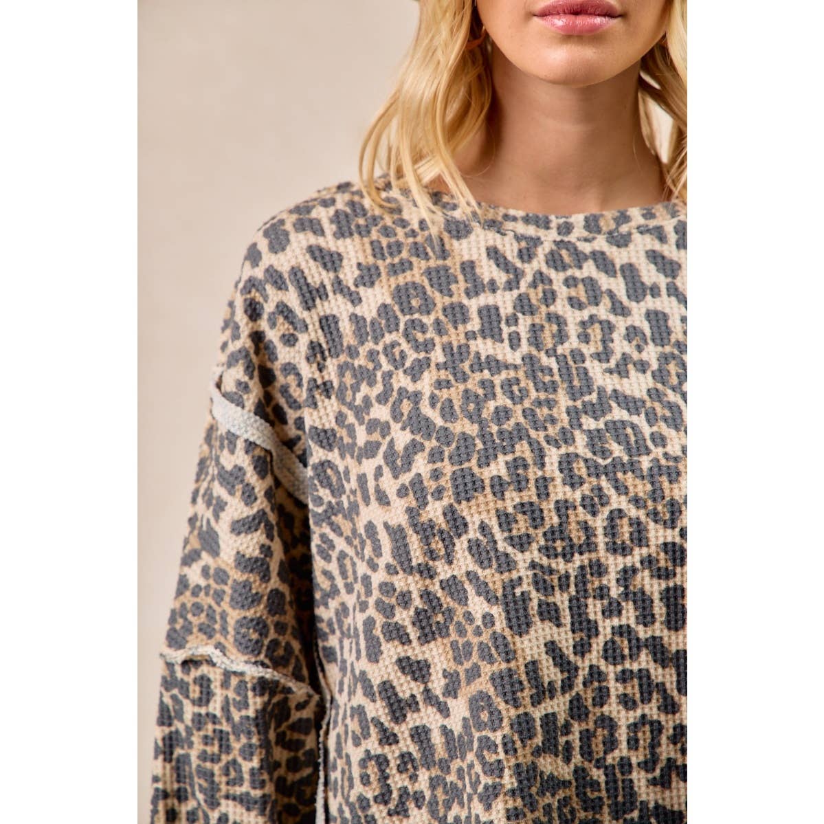 Leopard Waffle Knit Sweatshirt