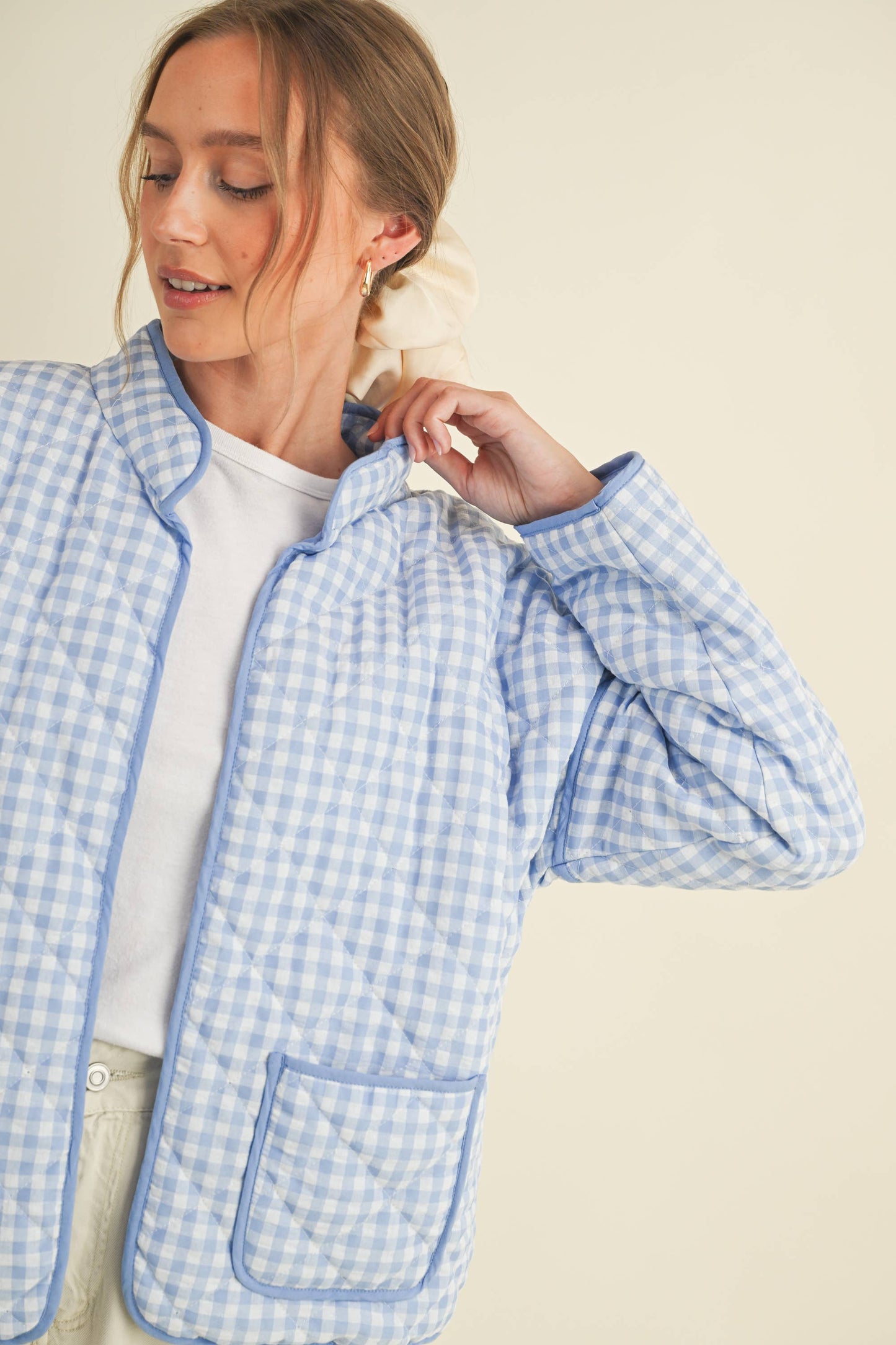 Quilted Plaid Puff Jacket - Blue