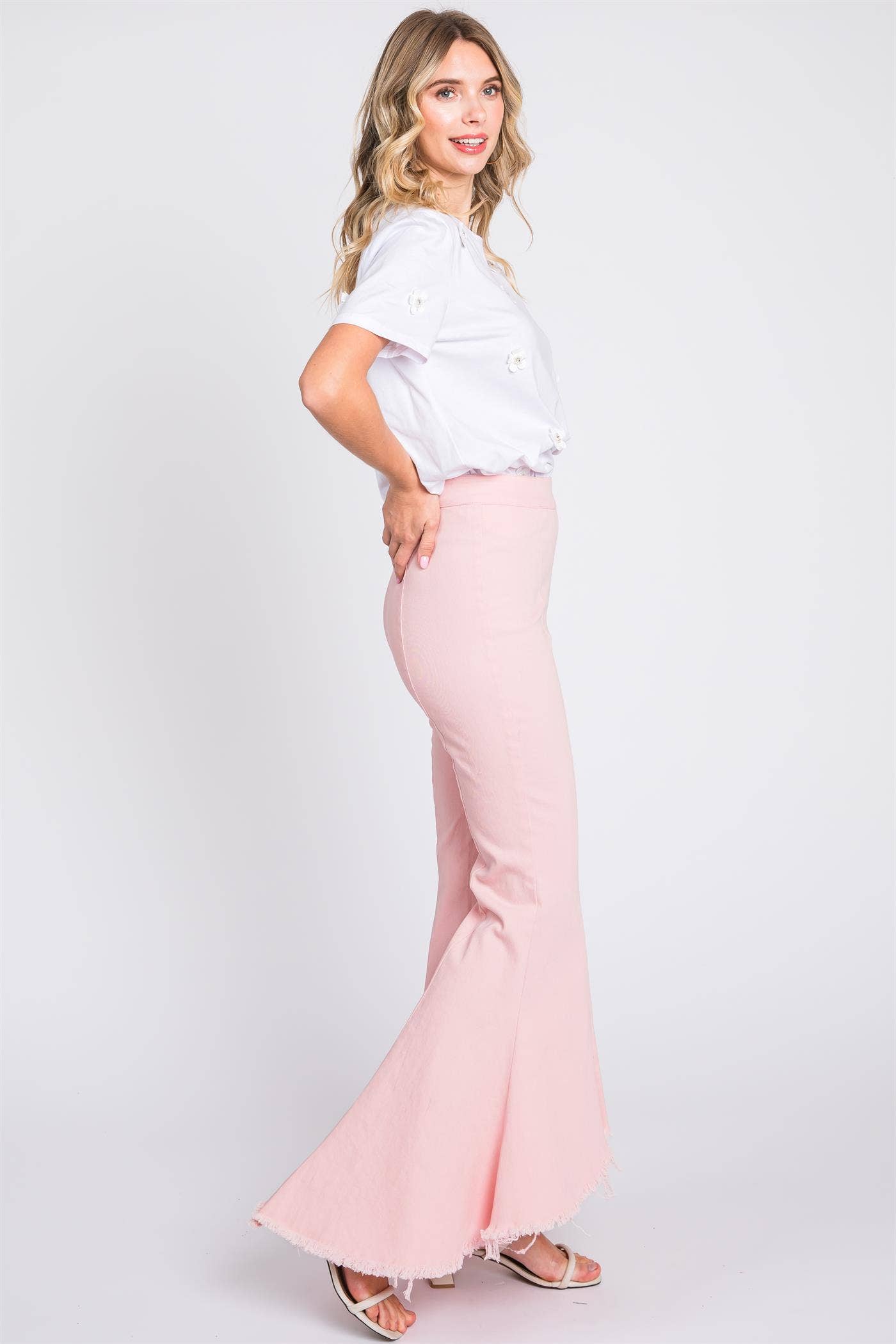 Frayed Hem Pink Jeans