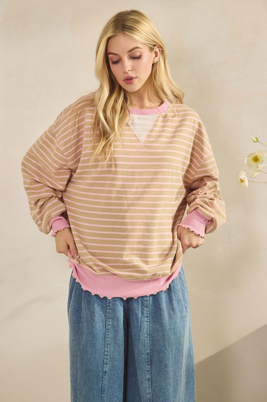 Mocha & Pink Striped Top