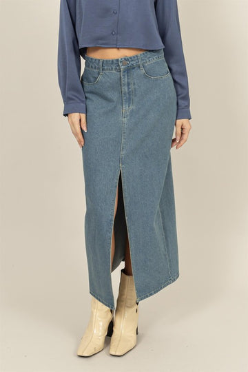 Midi Slit Denim Skirt